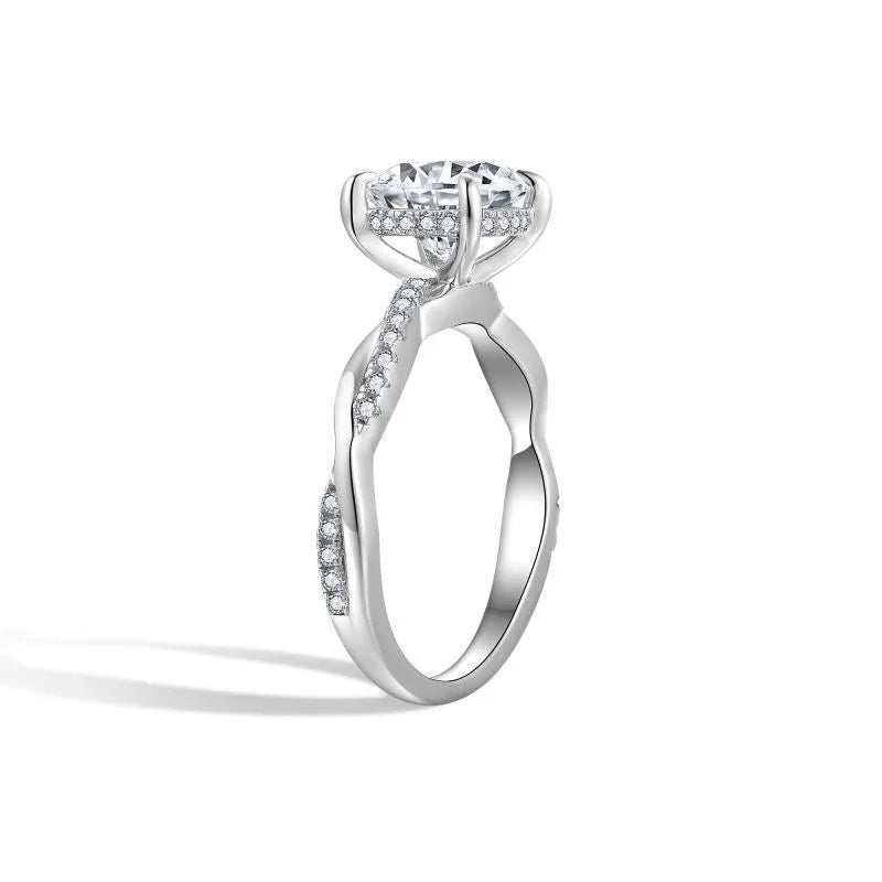 Twisted Setting Moissanite Oval Diamond 2 Carat Sterling Silver Moissanite Ring