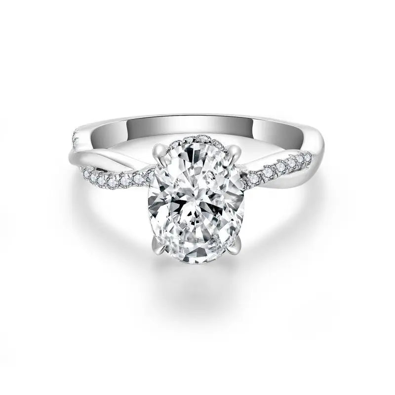Twisted Setting Moissanite Oval Diamond 2 Carat Sterling Silver Moissanite Ring