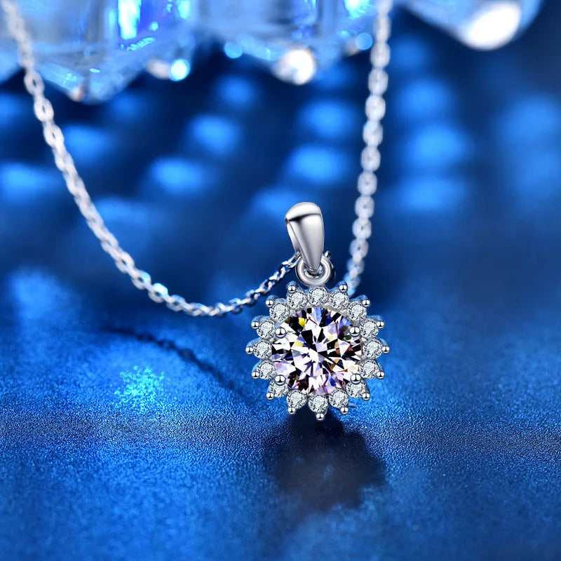 Sunflower Moissanite Diamond Charm Necklace