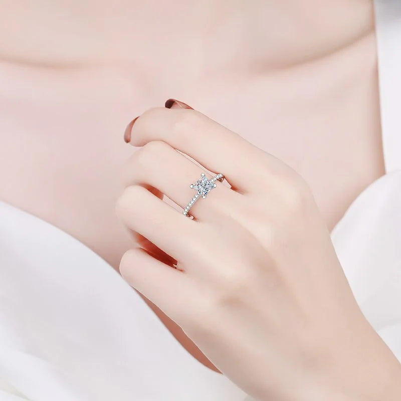 Diamond Elongated Cushion Cut Moissanite Ring