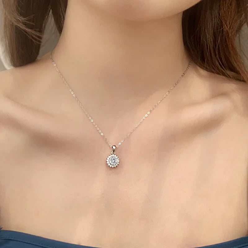 Sunflower Moissanite Diamond Charm Necklace