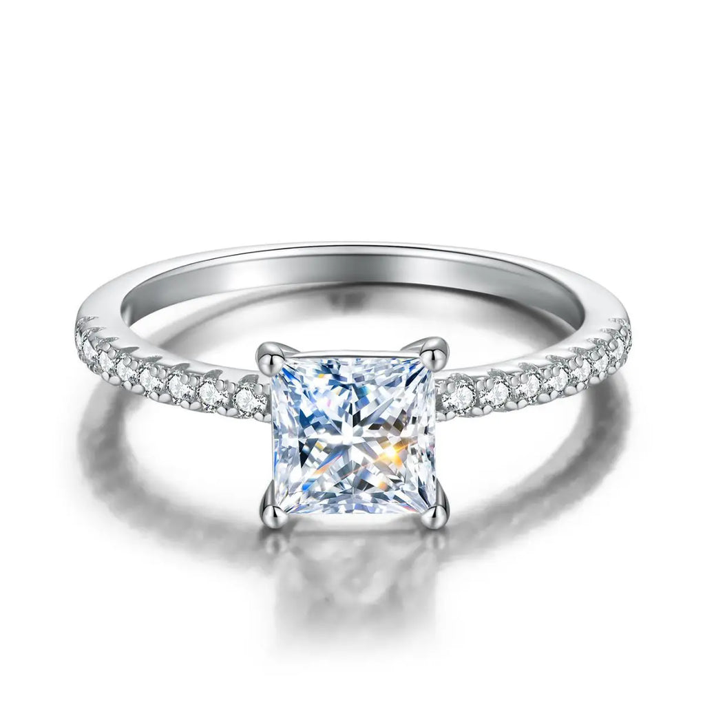Diamond Elongated Cushion Cut Moissanite Ring