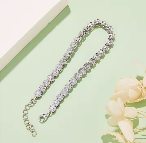 Moissanite Tennis armband – "Frey" 925 Sterling Silver, Justerbar Design