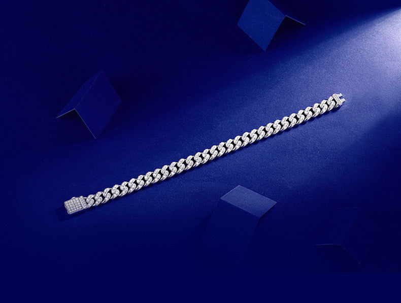 Silver Moissanite A Cuban Bracelet For Men