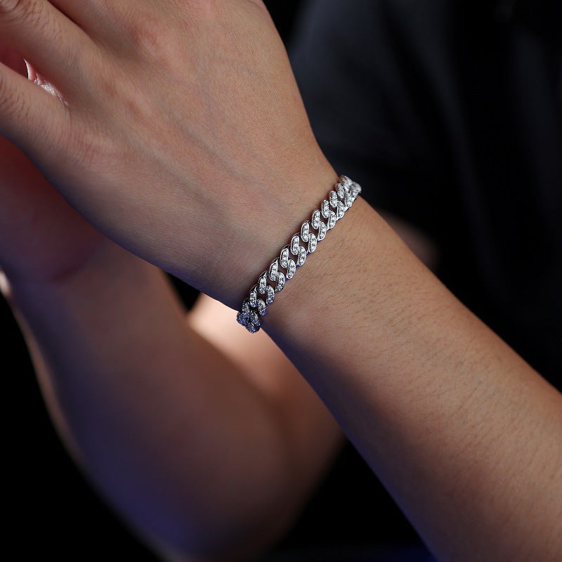 Silver Moissanite A Cuban Bracelet For Men