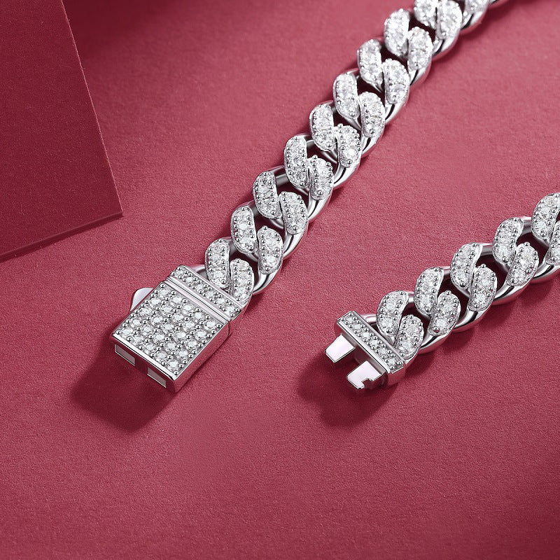 Silver Moissanite A Cuban Bracelet For Men