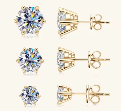 Moissanite-örhängen | 0,5–3 CT | 925 Sterling Silver, Guld/Vitguldspläterade