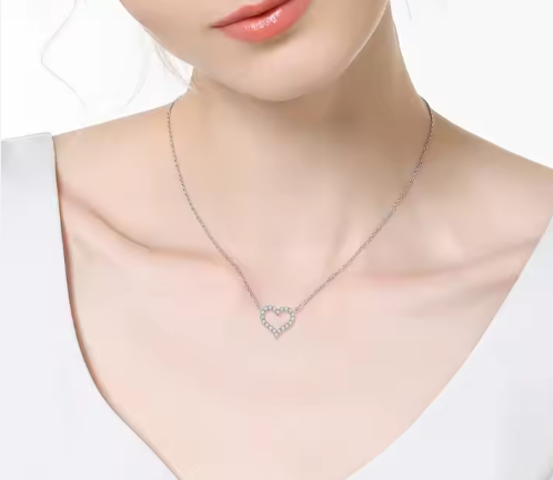 Moissanite Halsband i 925 Sterling Silver "Hearts"